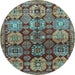 Round Machine Washable Persian Light Blue Traditional Rug, wshtr4226lblu