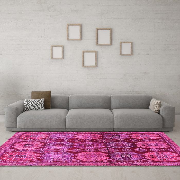 Machine Washable Persian Pink Traditional Rug in a Living Room, wshtr4226pnk