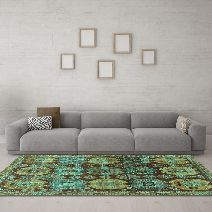 Machine Washable Persian Turquoise Traditional Area Rugs in a Living Room,, wshtr4226turq