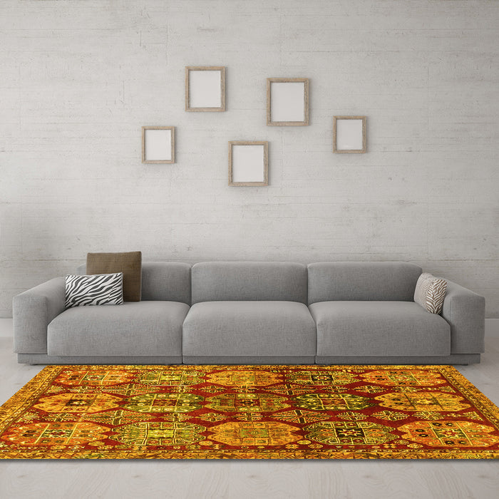 Machine Washable Persian Yellow Traditional Rug in a Living Room, wshtr4226yw
