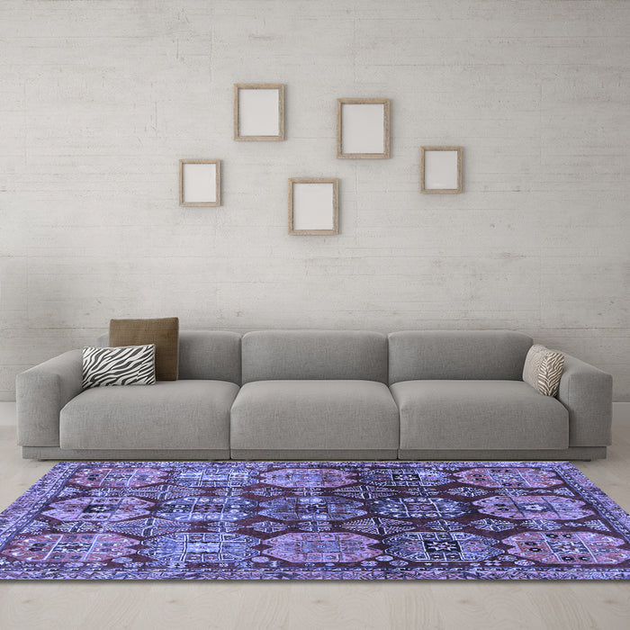 Machine Washable Persian Blue Traditional Rug in a Living Room, wshtr4226blu
