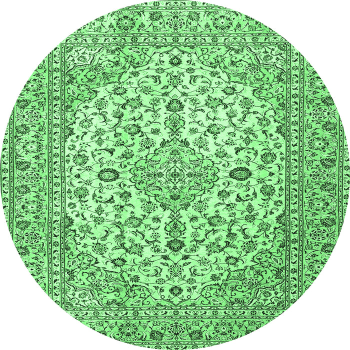 Round Machine Washable Persian Emerald Green Traditional Area Rugs, wshtr4227emgrn