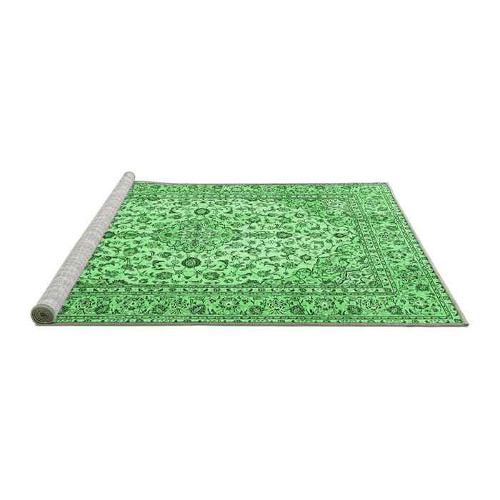 Sideview of Machine Washable Persian Emerald Green Traditional Area Rugs, wshtr4227emgrn