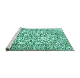 Sideview of Machine Washable Persian Turquoise Traditional Area Rugs, wshtr4227turq