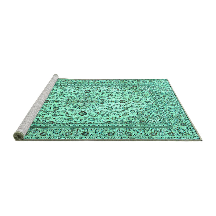 Sideview of Machine Washable Persian Turquoise Traditional Area Rugs, wshtr4227turq