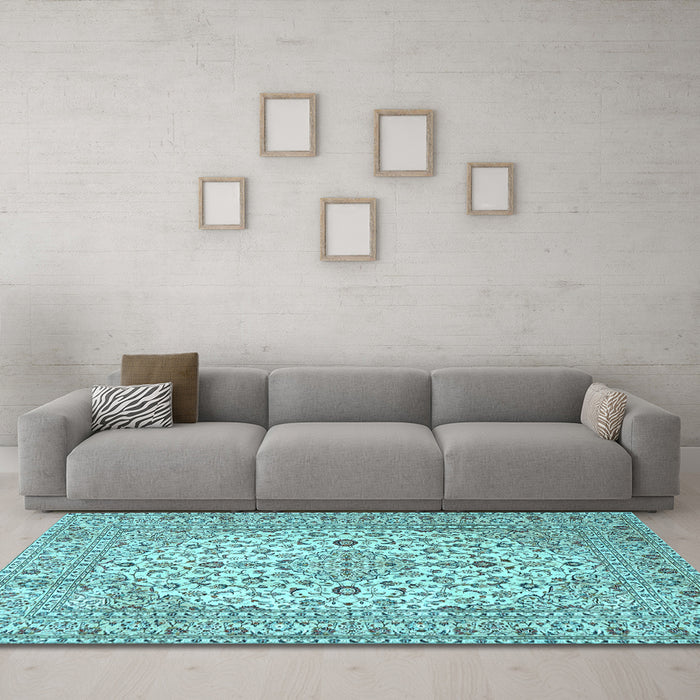 Machine Washable Persian Light Blue Traditional Rug in a Living Room, wshtr4227lblu