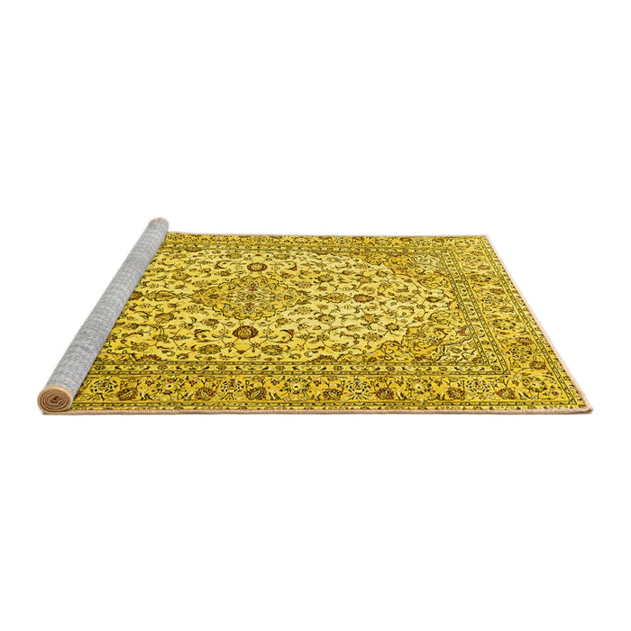 Sideview of Machine Washable Persian Yellow Traditional Rug, wshtr4227yw