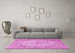 Machine Washable Persian Pink Traditional Rug in a Living Room, wshtr4227pnk