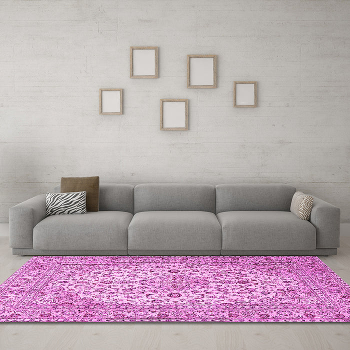 Machine Washable Persian Pink Traditional Rug in a Living Room, wshtr4227pnk