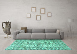 Machine Washable Persian Turquoise Traditional Area Rugs in a Living Room,, wshtr4227turq