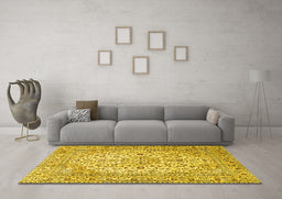 Machine Washable Persian Yellow Traditional Rug in a Living Room, wshtr4227yw