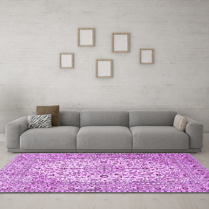 Machine Washable Persian Purple Traditional Area Rugs in a Living Room, wshtr4227pur