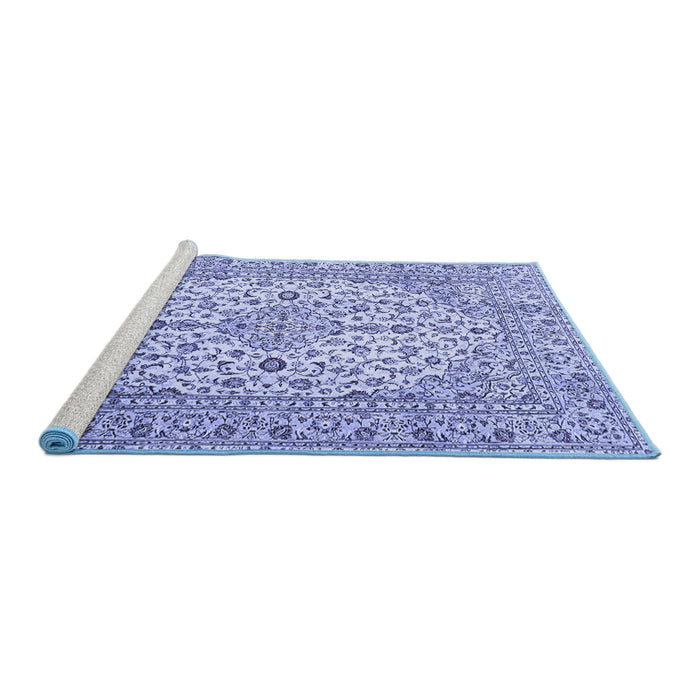 Sideview of Machine Washable Persian Blue Traditional Rug, wshtr4227blu