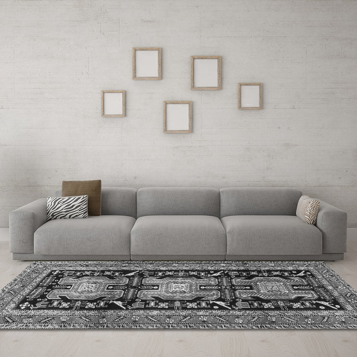 Machine Washable Persian Gray Traditional Rug in a Living Room,, wshtr4228gry