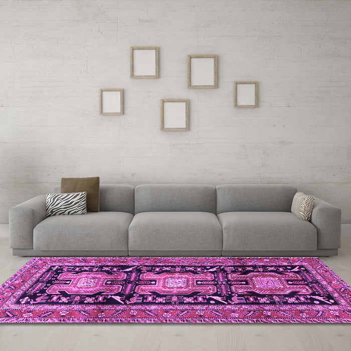 Machine Washable Persian Purple Traditional Area Rugs in a Living Room, wshtr4228pur