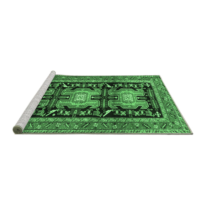 Sideview of Machine Washable Persian Emerald Green Traditional Area Rugs, wshtr4228emgrn