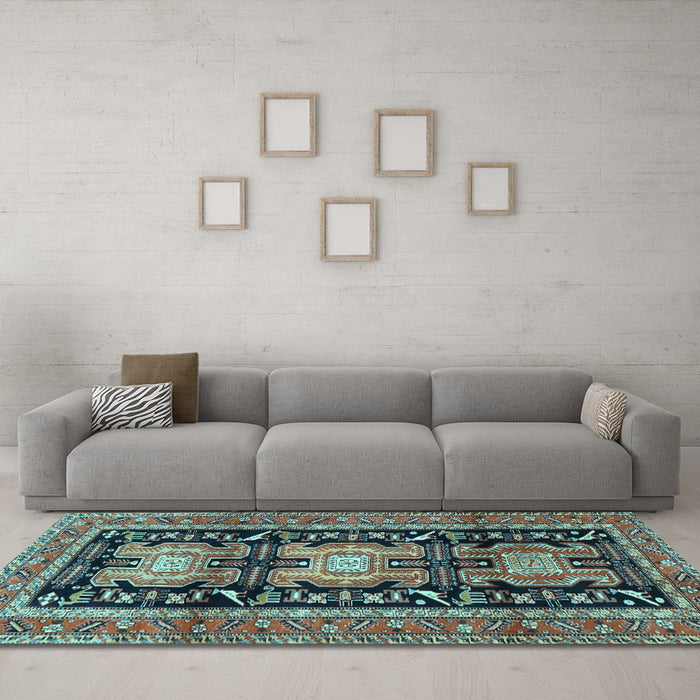 Machine Washable Persian Light Blue Traditional Rug in a Living Room, wshtr4228lblu