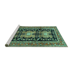 Sideview of Machine Washable Persian Turquoise Traditional Area Rugs, wshtr4228turq