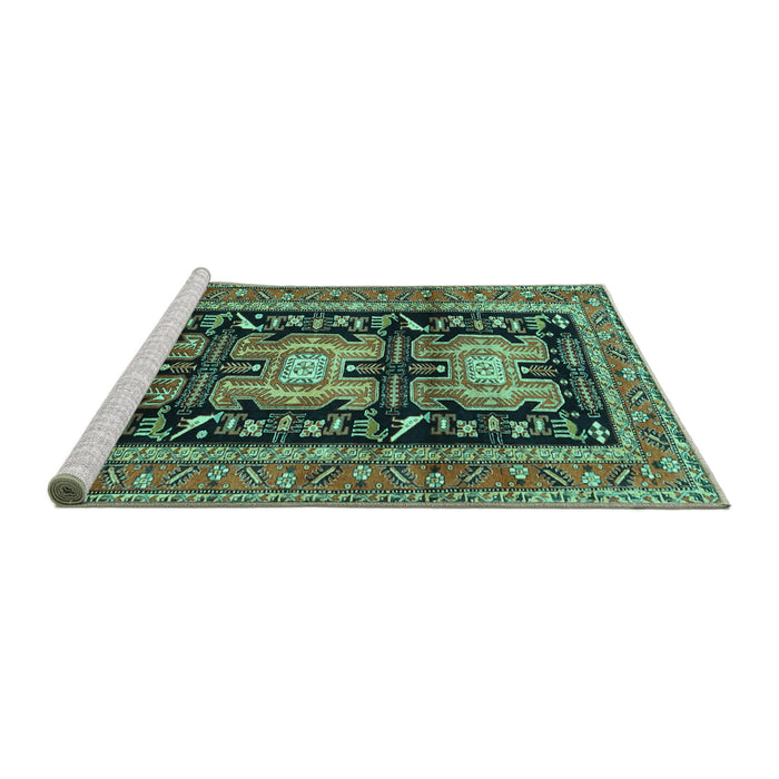 Sideview of Machine Washable Persian Turquoise Traditional Area Rugs, wshtr4228turq