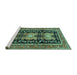 Sideview of Machine Washable Persian Turquoise Traditional Area Rugs, wshtr4228turq