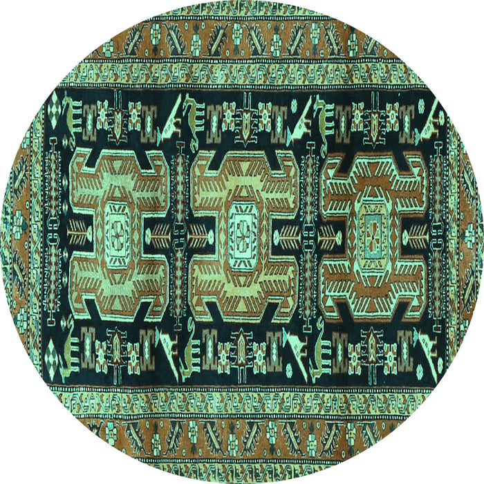 Round Machine Washable Persian Turquoise Traditional Area Rugs, wshtr4228turq