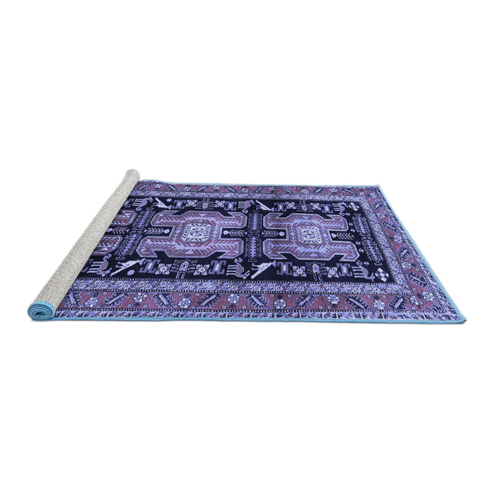 Sideview of Machine Washable Persian Blue Traditional Rug, wshtr4228blu