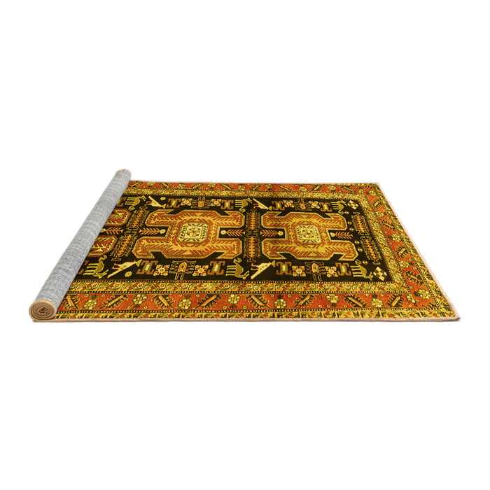 Sideview of Machine Washable Persian Yellow Traditional Rug, wshtr4228yw