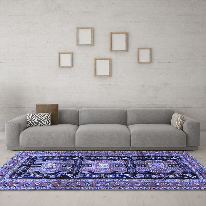 Machine Washable Persian Blue Traditional Rug in a Living Room, wshtr4228blu