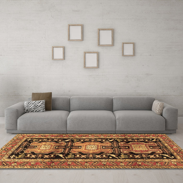 Machine Washable Persian Brown Traditional Rug in a Living Room,, wshtr4228brn