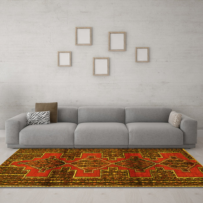 Machine Washable Persian Yellow Traditional Rug in a Living Room, wshtr4229yw