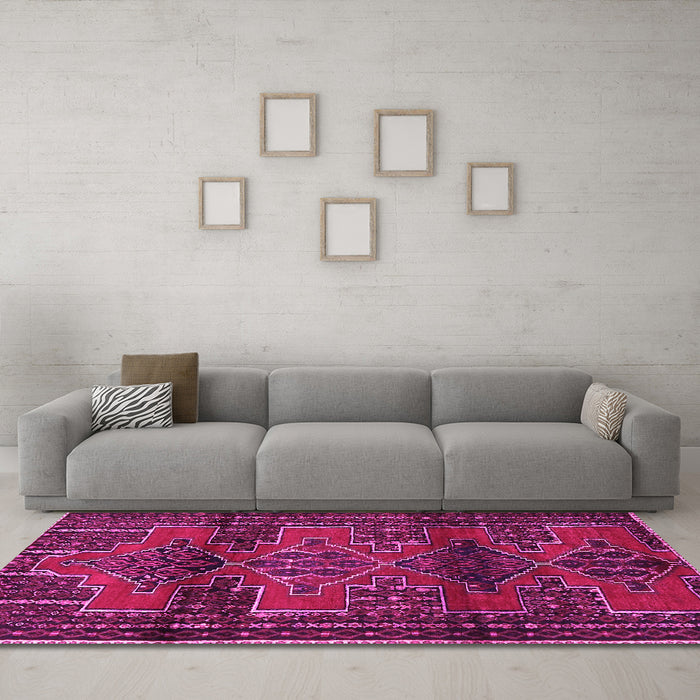 Machine Washable Persian Pink Traditional Rug in a Living Room, wshtr4229pnk