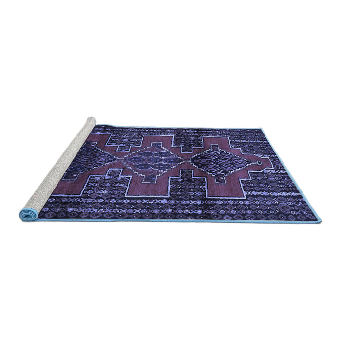Sideview of Machine Washable Persian Blue Traditional Rug, wshtr4229blu