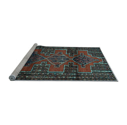 Sideview of Machine Washable Persian Light Blue Traditional Rug, wshtr4229lblu