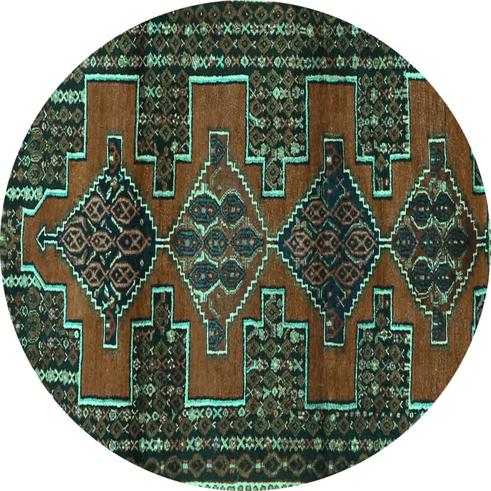 Round Machine Washable Persian Turquoise Traditional Area Rugs, wshtr4229turq