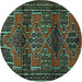 Round Machine Washable Persian Turquoise Traditional Area Rugs, wshtr4229turq