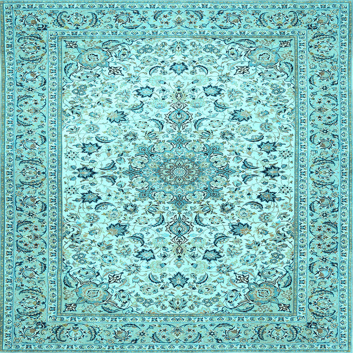 Square Machine Washable Medallion Light Blue Traditional Rug, wshtr422lblu