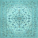 Square Machine Washable Medallion Light Blue Traditional Rug, wshtr422lblu