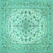 Square Machine Washable Medallion Turquoise Traditional Area Rugs, wshtr422turq