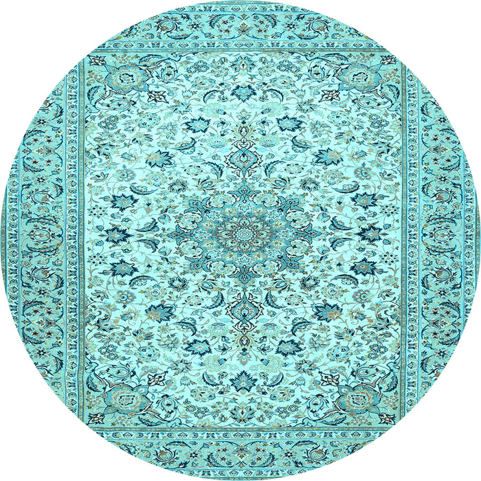 Round Medallion Light Blue Traditional Rug, tr422lblu
