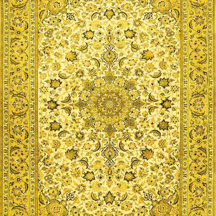 Machine Washable Medallion Yellow Traditional Rug, wshtr422yw