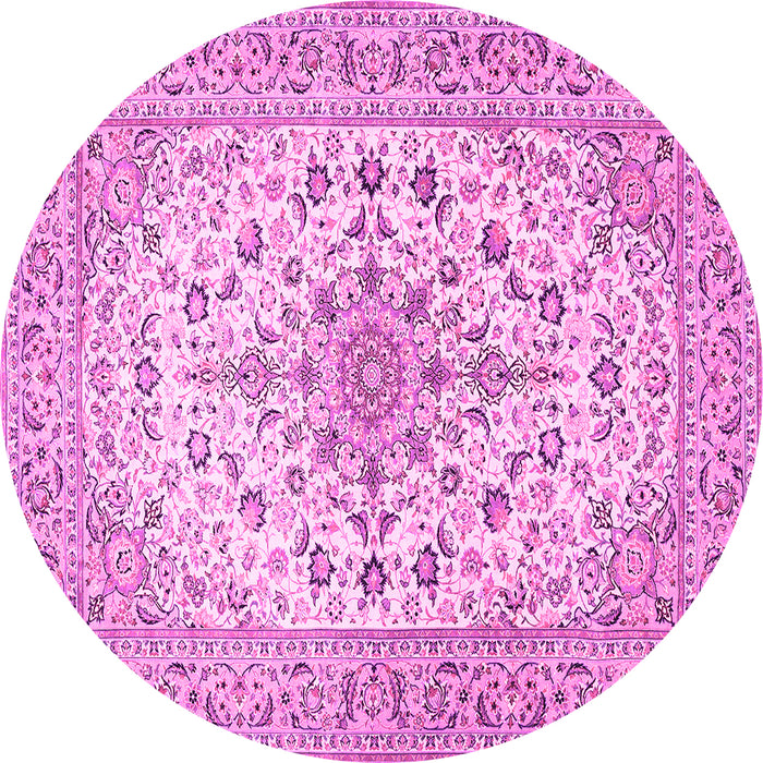 Round Machine Washable Medallion Pink Traditional Rug, wshtr422pnk