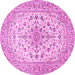 Round Machine Washable Medallion Pink Traditional Rug, wshtr422pnk