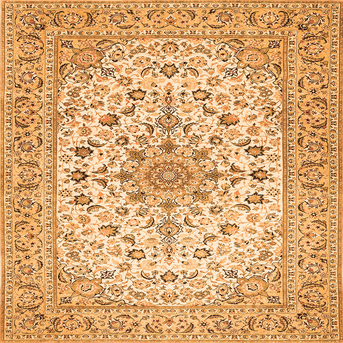 Round Machine Washable Medallion Orange Traditional Area Rugs, wshtr422org