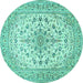 Round Machine Washable Medallion Turquoise Traditional Area Rugs, wshtr422turq