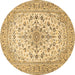 Round Machine Washable Medallion Brown Traditional Rug, wshtr422brn