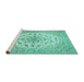 Sideview of Machine Washable Medallion Turquoise Traditional Area Rugs, wshtr422turq