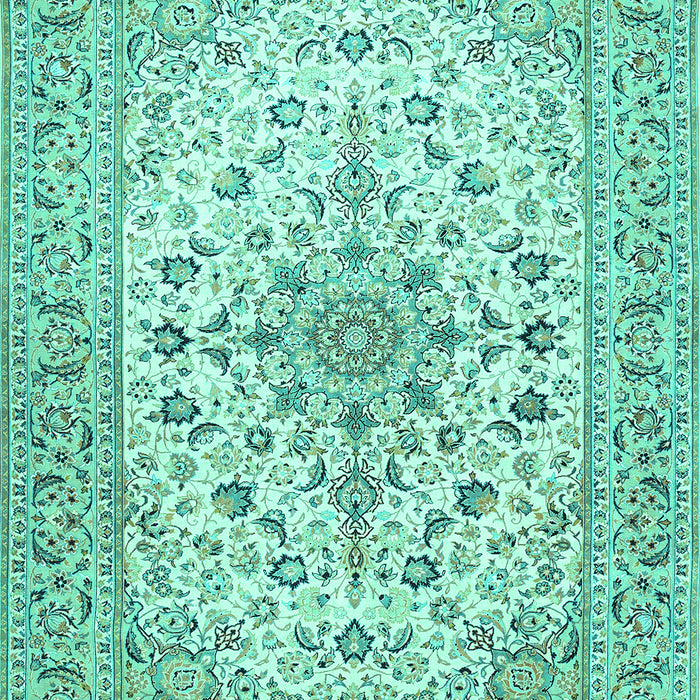 Machine Washable Medallion Turquoise Traditional Area Rugs, wshtr422turq