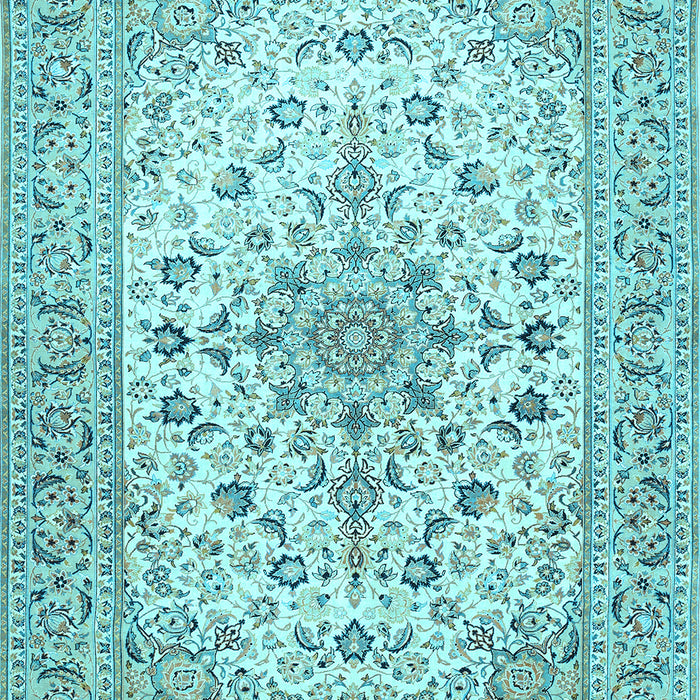 Machine Washable Medallion Light Blue Traditional Rug, wshtr422lblu