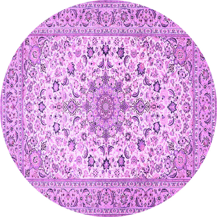 Round Machine Washable Medallion Purple Traditional Area Rugs, wshtr422pur