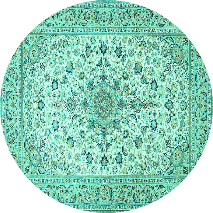Round Medallion Turquoise Traditional Rug, tr422turq
